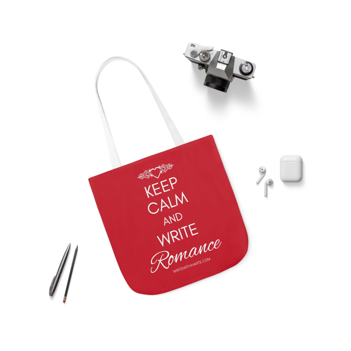 Keep Calm and Write Romance 13x13 canvas tote