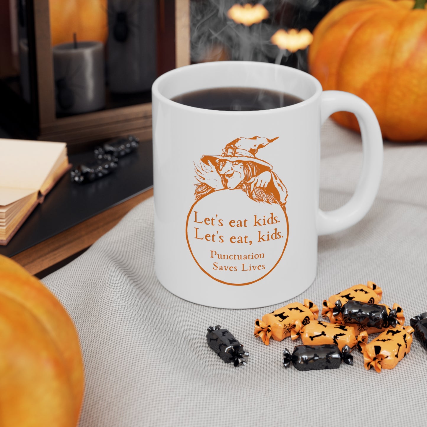 Let's Eat Kids Mug, Funny Grammar Mug, Punctuation Mug, English Teacher Mug, Punctuation Saves Lives Mug, Halloween Mug