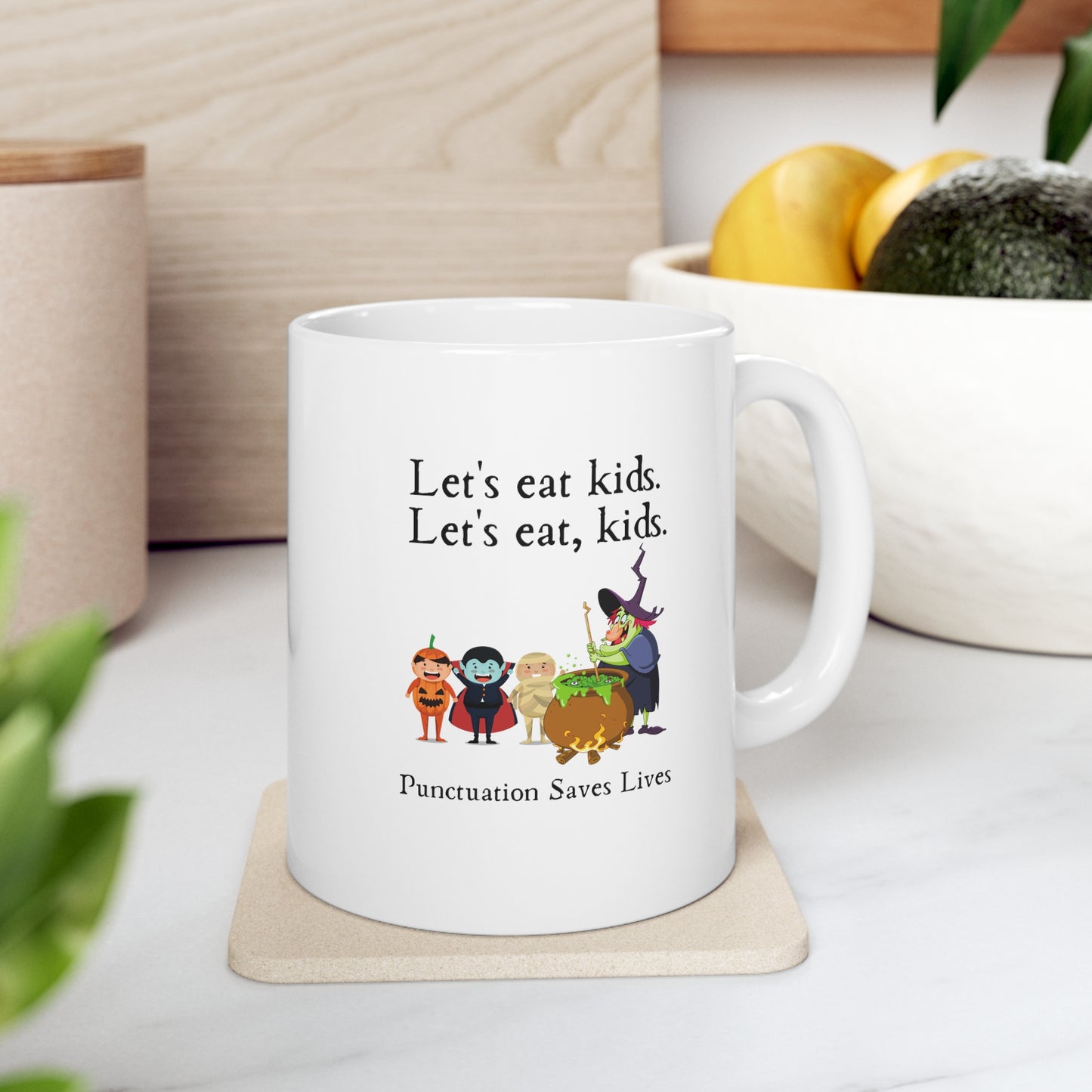 Let's Eat Kids Mug, Funny Grammar Mug, Punctuation Mug, English Teacher Mug, Punctuation Saves Lives Mug, Halloween Mug