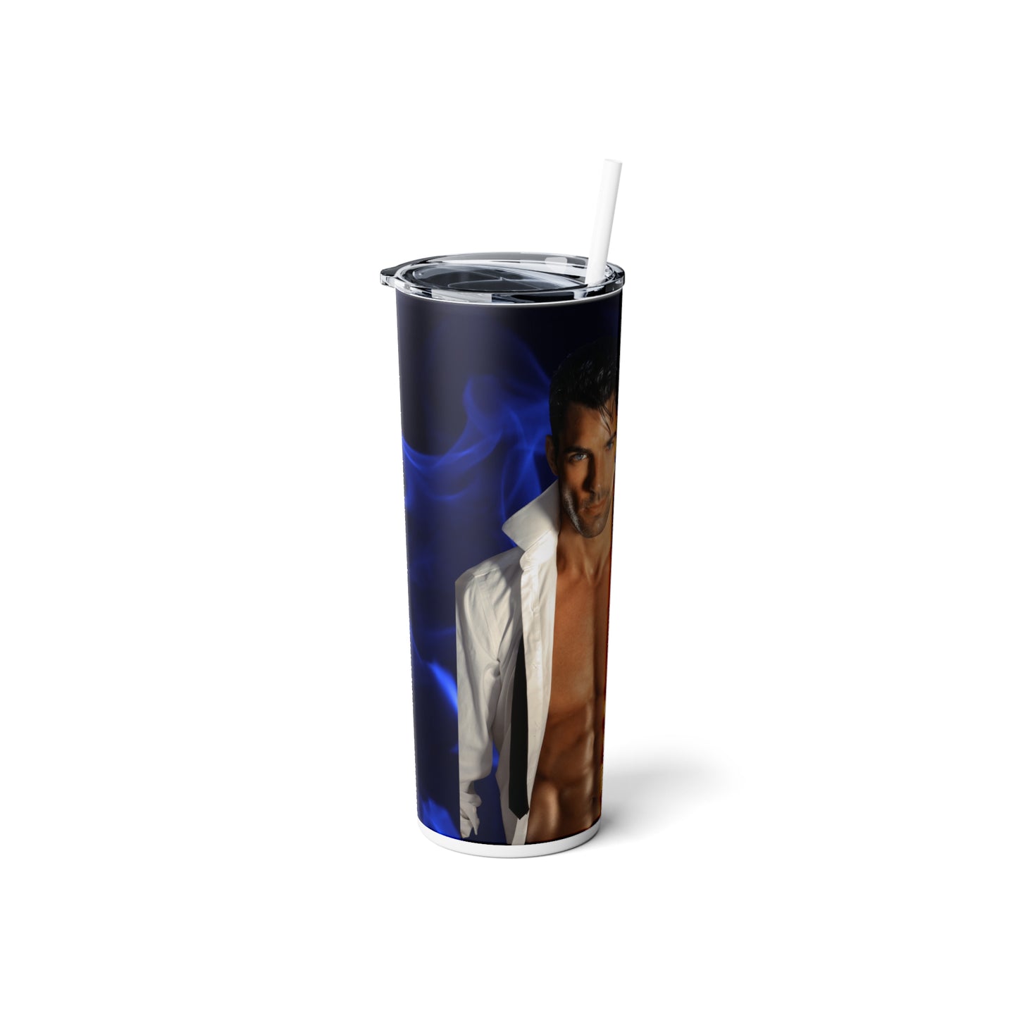 Go Away! I'm reading about hot men - Skinny Steel Tumbler with Straw, 20oz